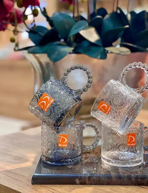 قیمت و خرید ماگ دسته حلقه ای طرح گل دودی DELI GLASS