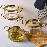 قیمت و خرید قابلمه پیرکس درب استیل طلایی پروتی PEROTTI
