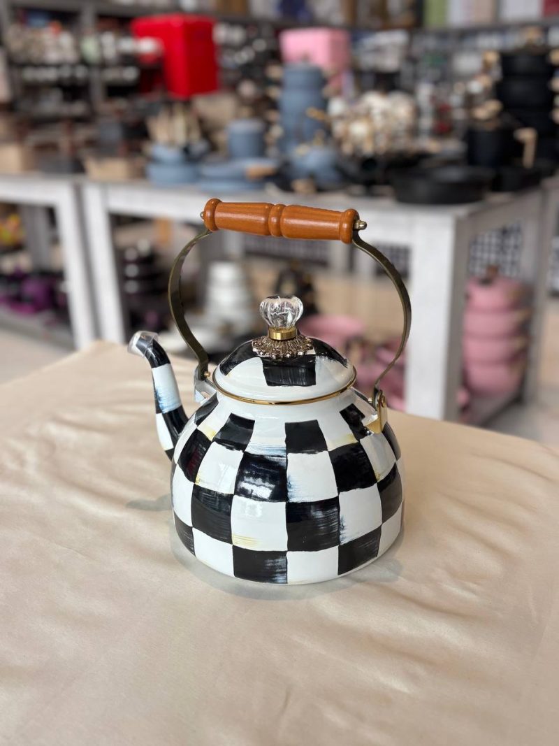 خرید و قیمت کتری لعابی خمره ای طرح شطرنجی DAMA