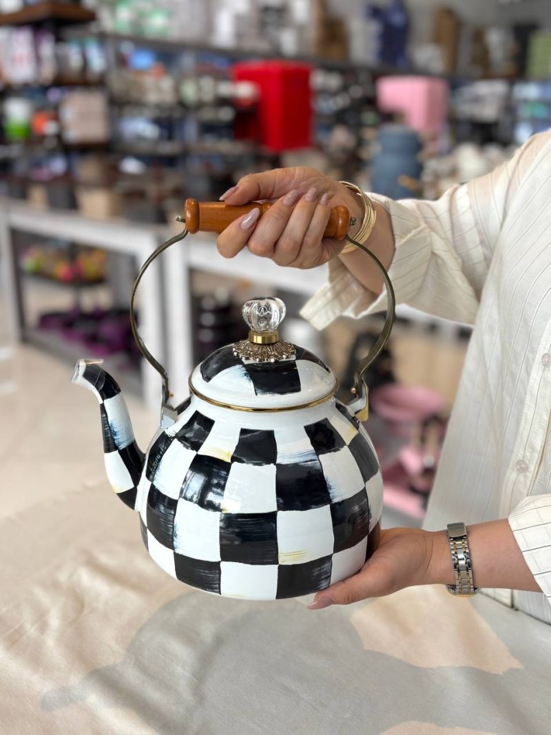 خرید و قیمت کتری لعابی خمره ای طرح شطرنجی DAMA