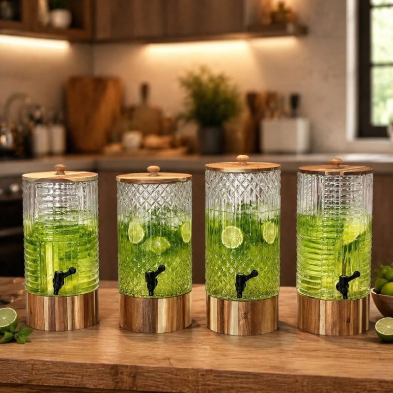 خرید کلمن طرحدار ترکیب بلور و چوب glass ware