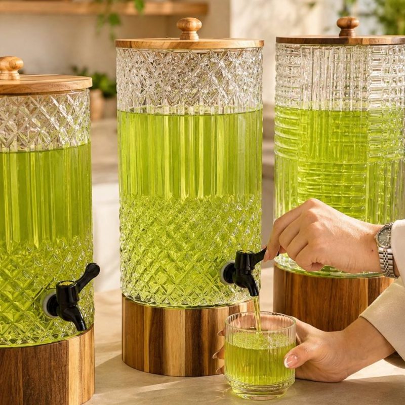 خرید کلمن طرحدار ترکیب بلور و چوب glass ware
